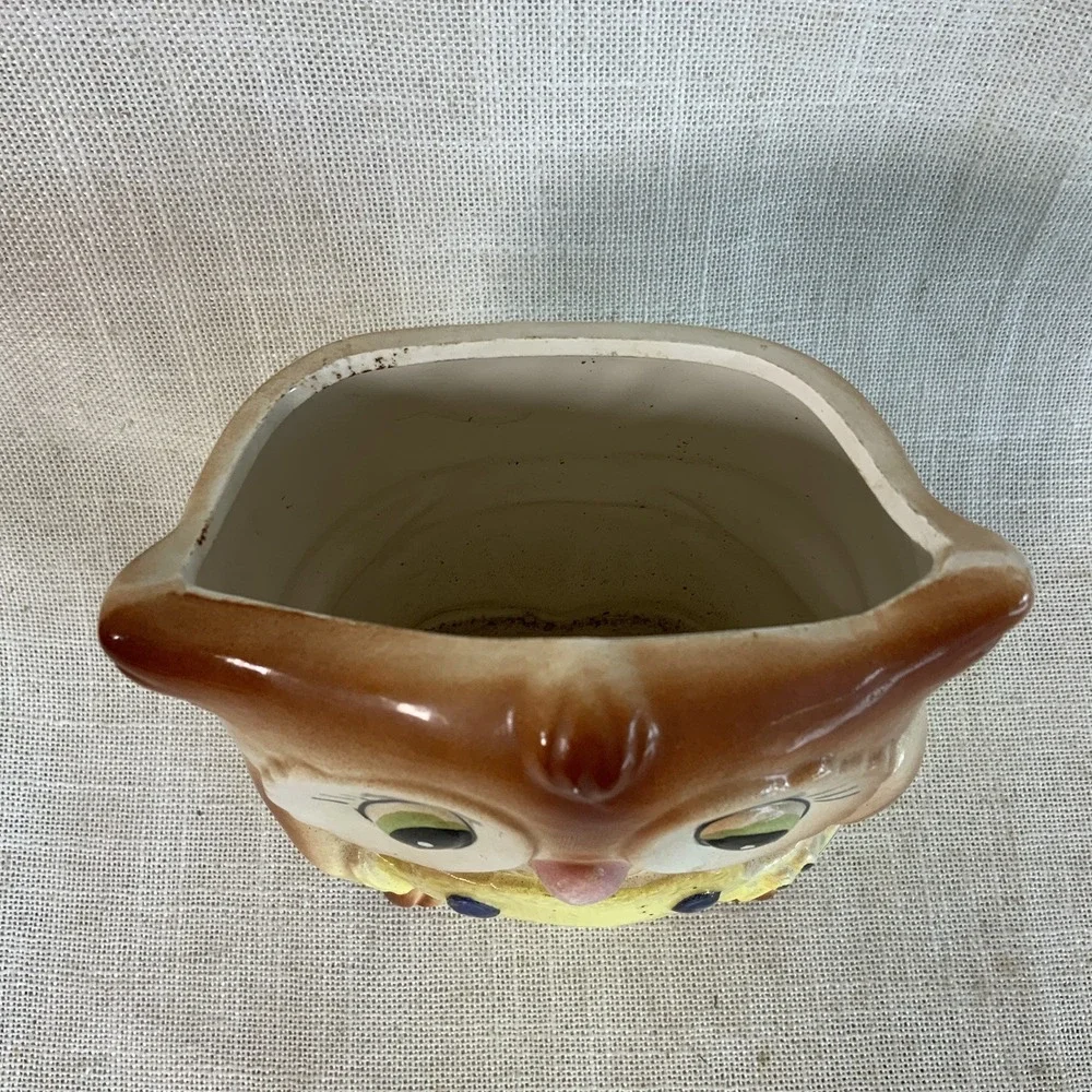 Vintage Owl In Overalls Planter Anthropomorphic Kitschy 5 3/8